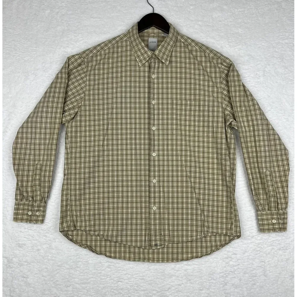 J Crew Shirt Mens Large L Yellow‎ Check Button Up Long Sleeve Casual Pure Cotton